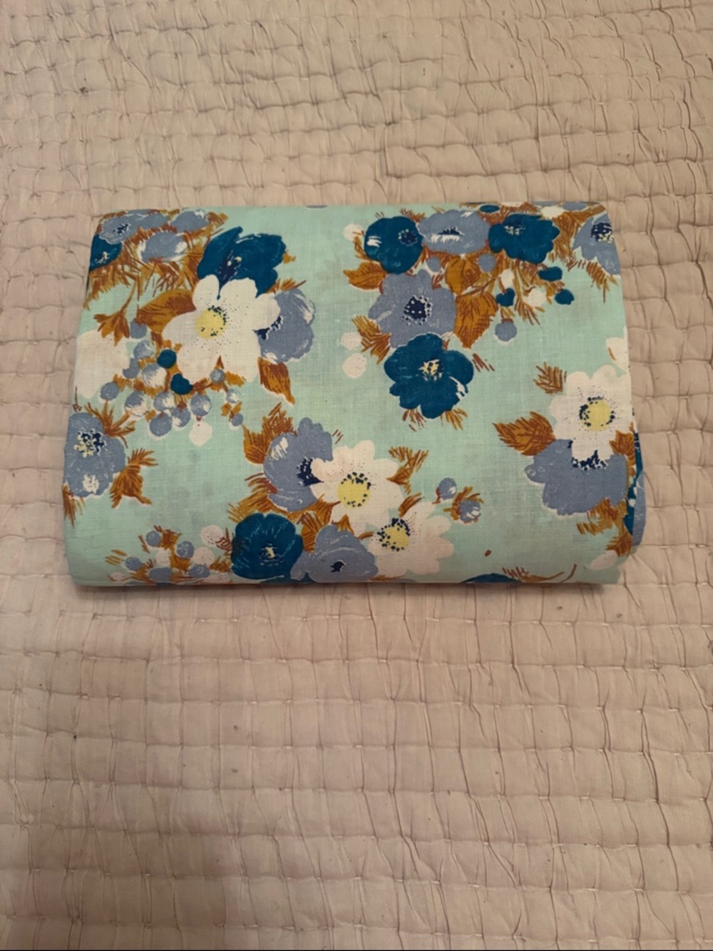 Floral vintage Cotton Full flat sheet in Aqua and Blue